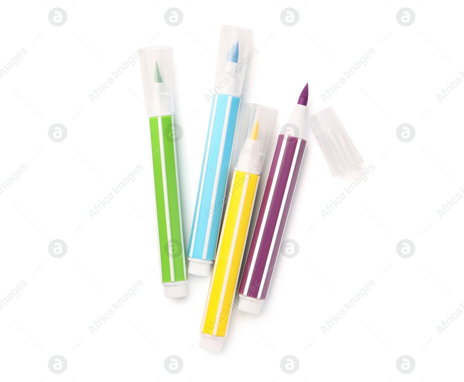 Photo of Bright markers isolated on white, top view