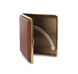 Stylish leather cigarette case isolated on white