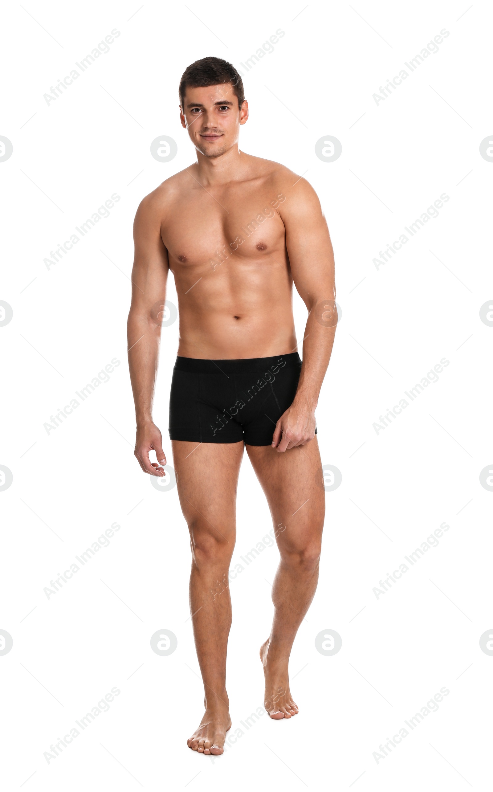 Photo of Man with sexy body on white background