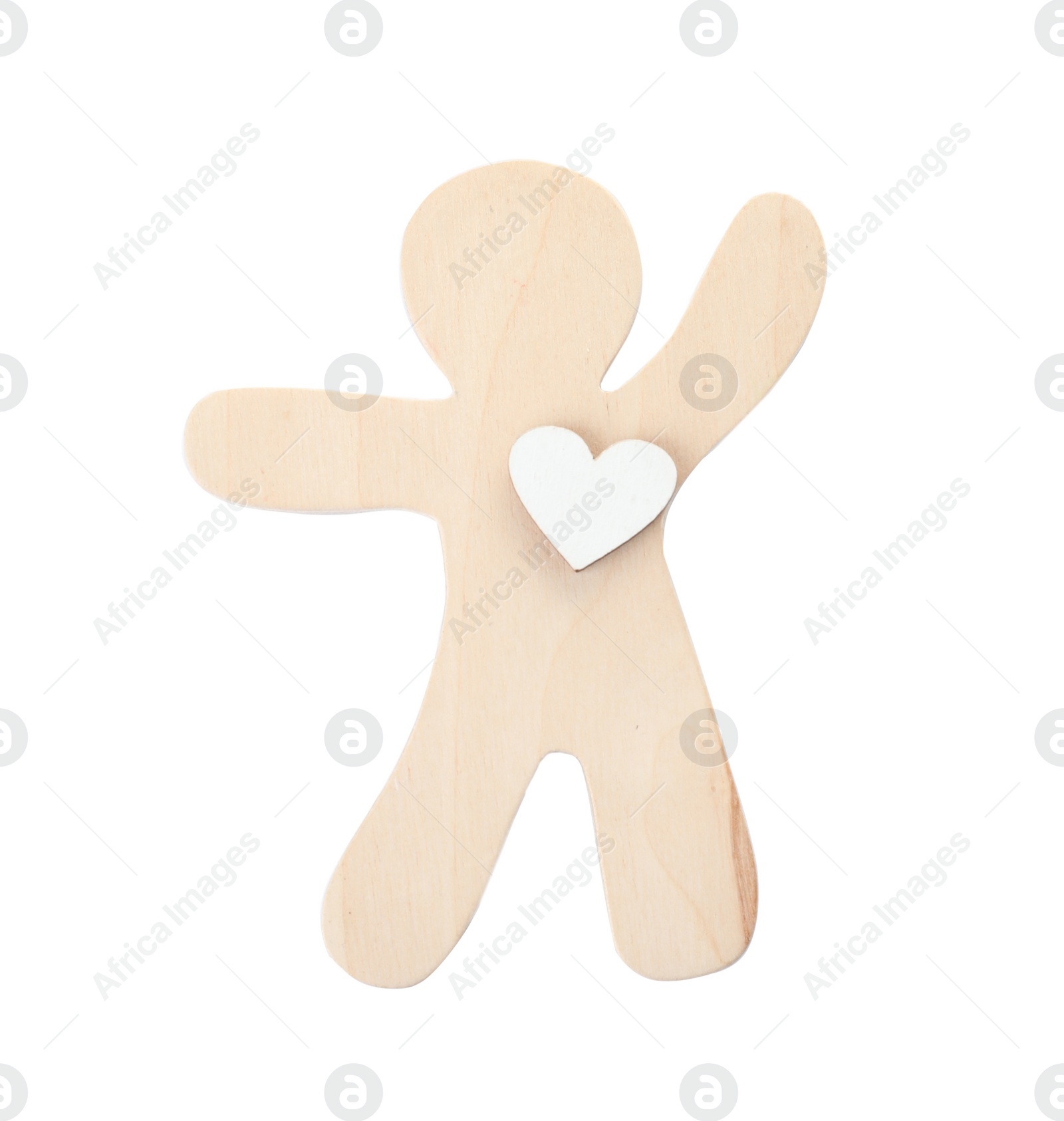 Photo of Human figure with heart on white background, top view