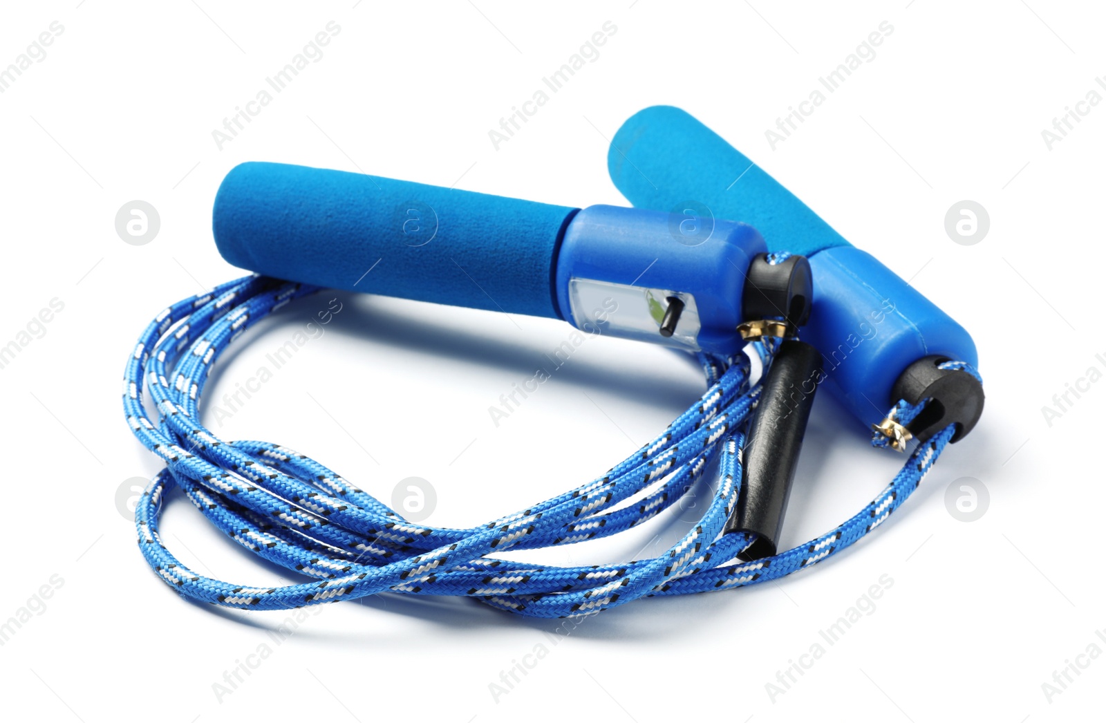 Photo of Jump rope on white background. Sports equipment