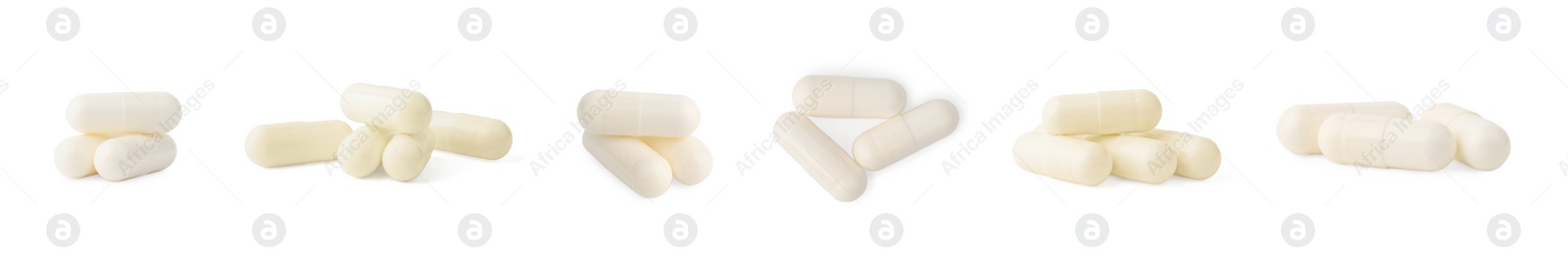 Image of Collage of vitamin pills isolated on white