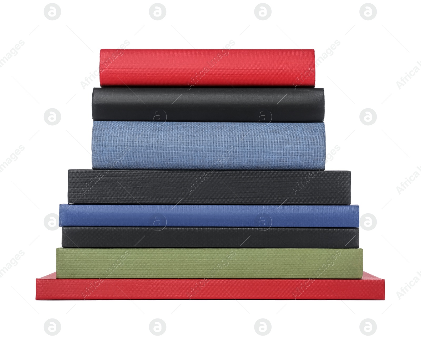 Photo of Stack of different hardcover books on white background