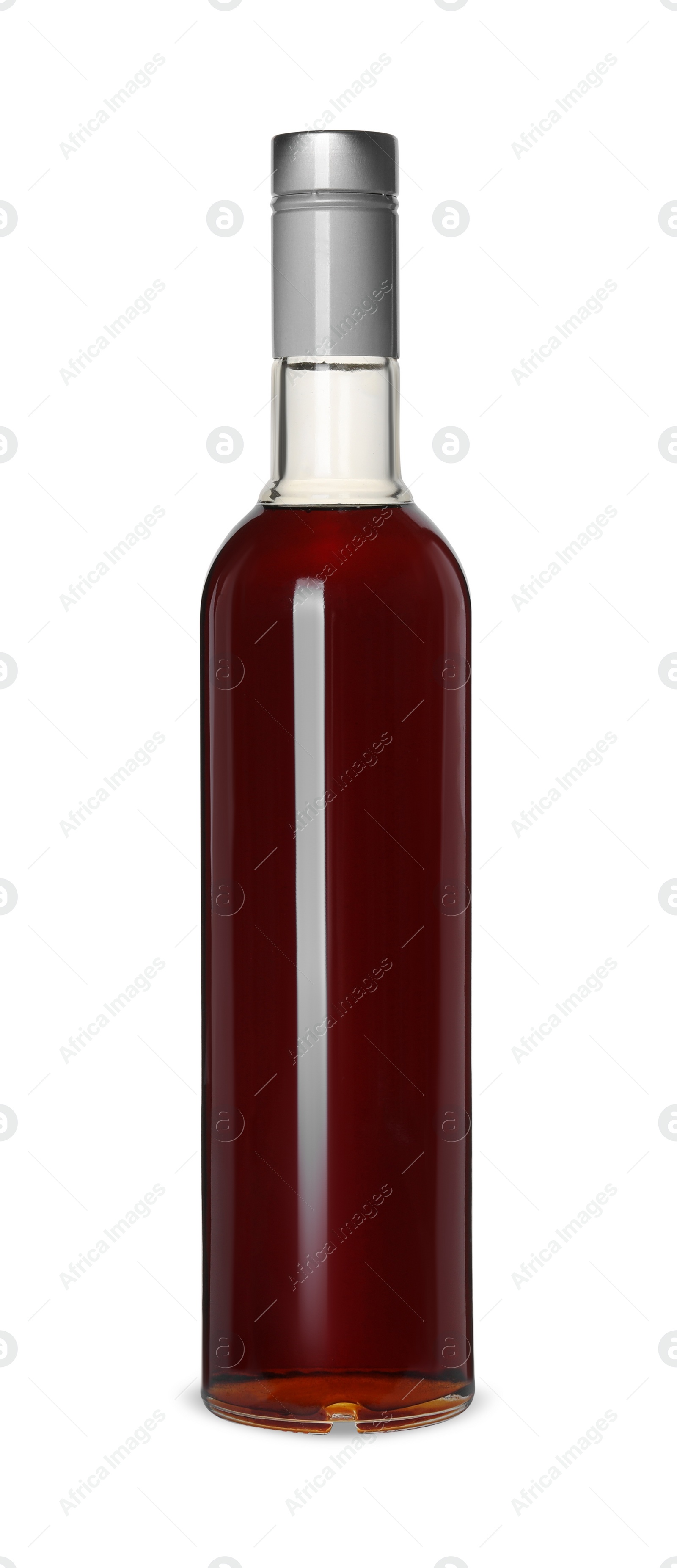 Photo of Bottle of delicious syrup for coffee on white background