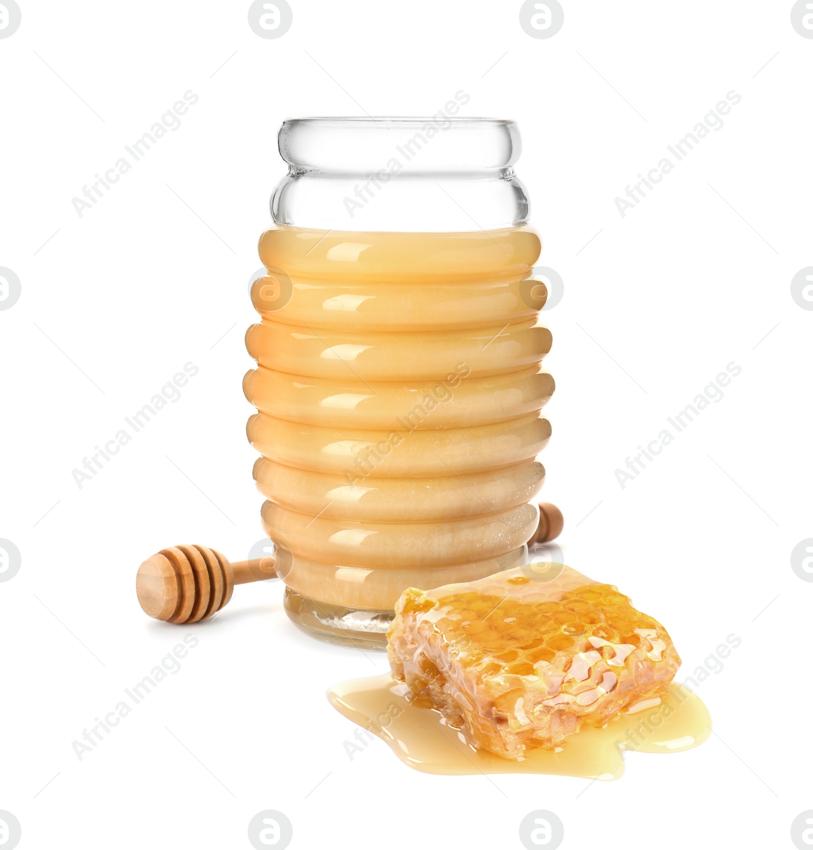 Image of Tasty natural honey on white background. Organic product