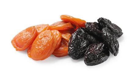 Photo of Delicious dried apricots and prunes isolated on white