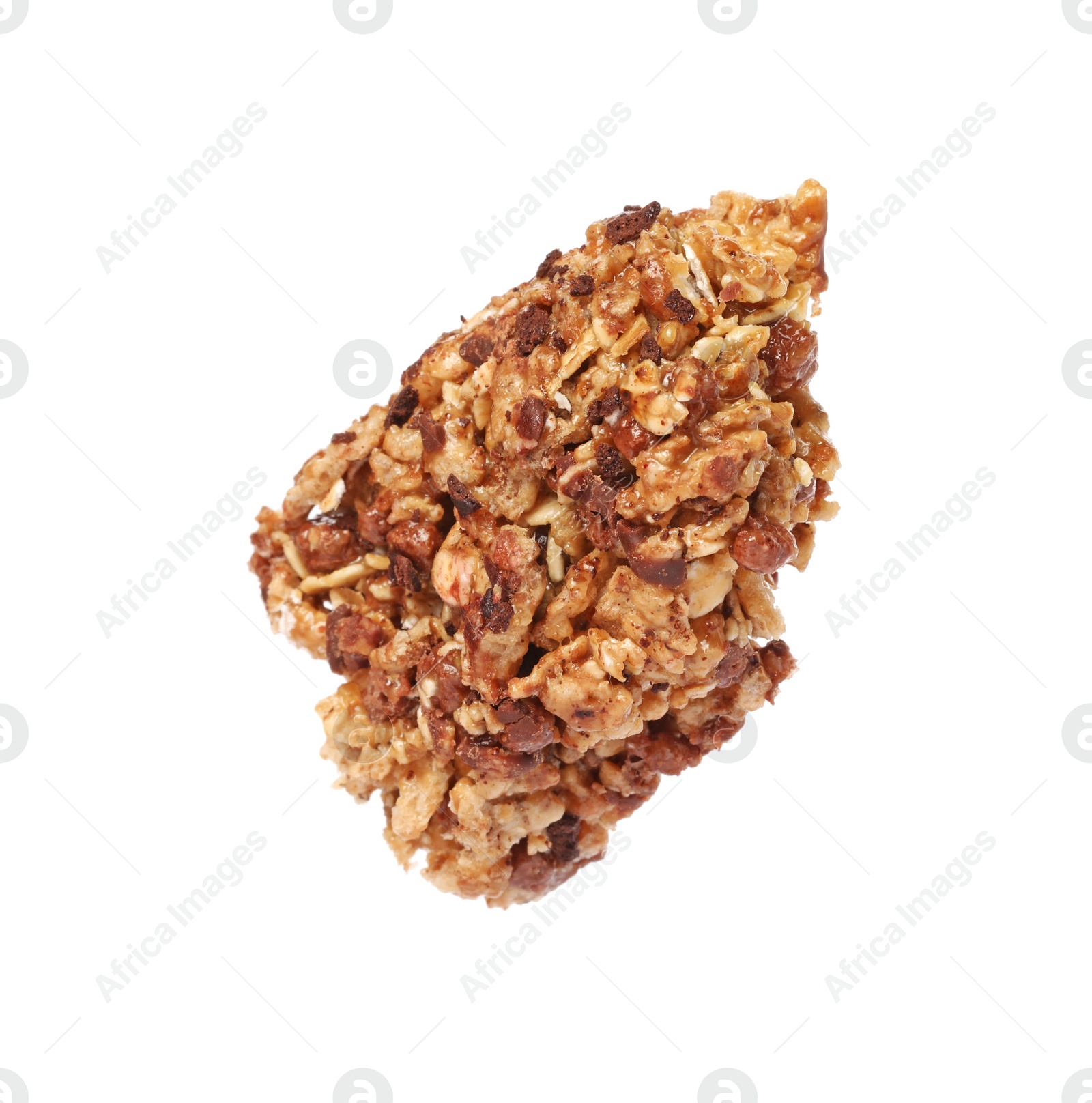 Photo of One piece of tasty granola bar isolated on white