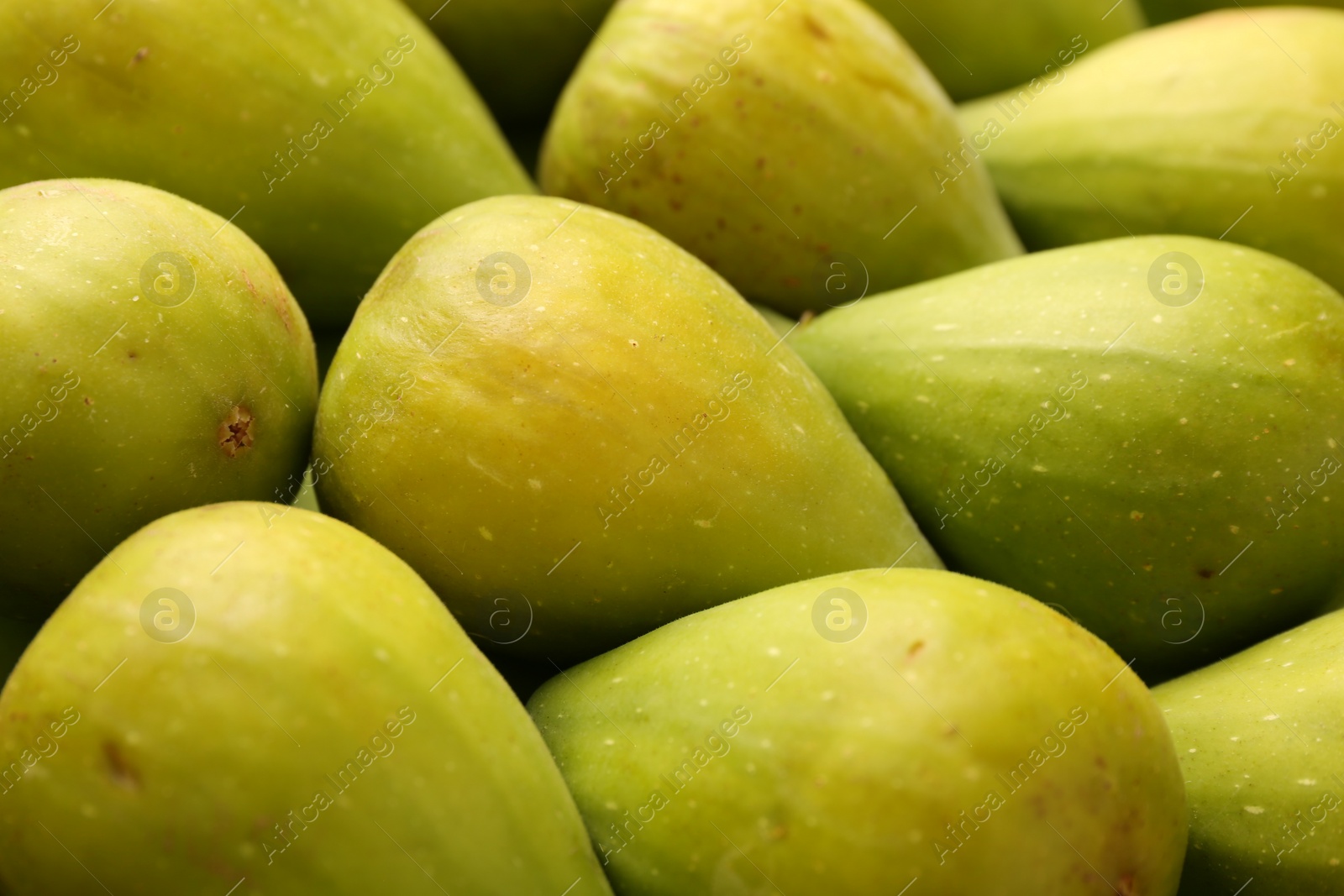 Photo of Many fresh green figs as background, closeup