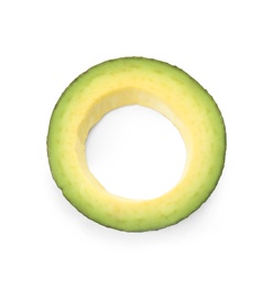 Slice of ripe avocado on white background