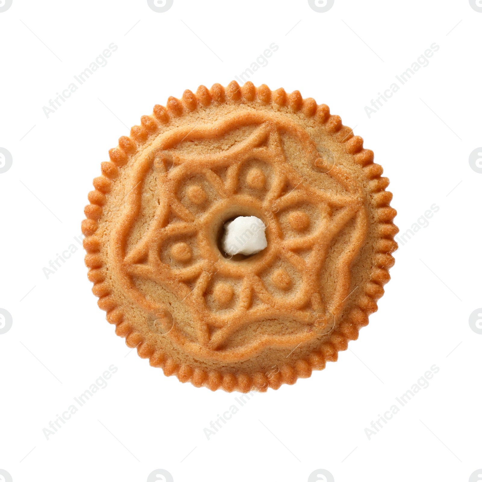 Photo of One tasty sandwich cookie isolated on white