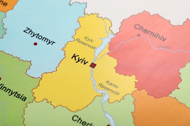 Kyiv region on map of Ukraine, closeup