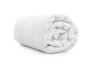 Photo of New soft rolled blanket isolated on white