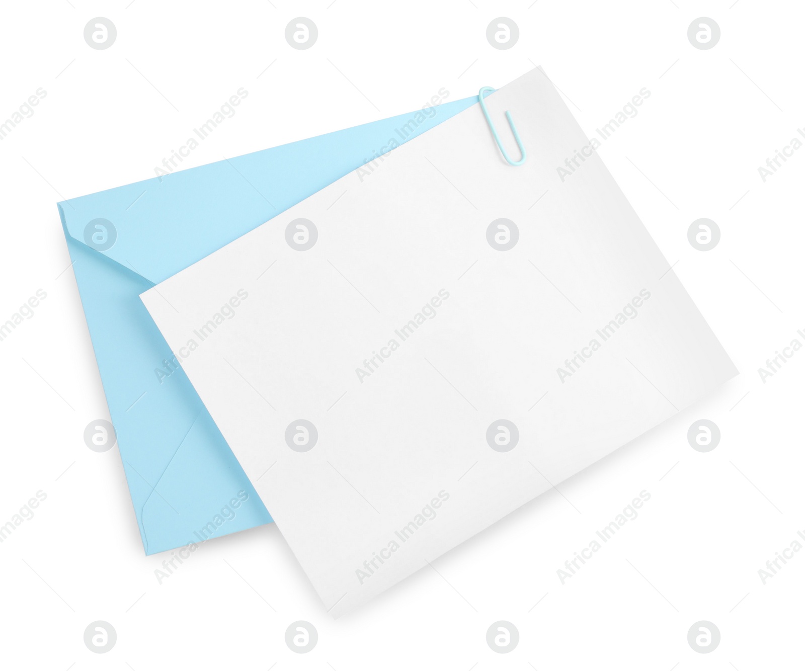 Photo of Blank card and letter envelope isolated on white, top view