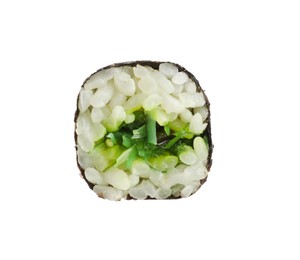Photo of Delicious fresh sushi roll with chuka isolated on white