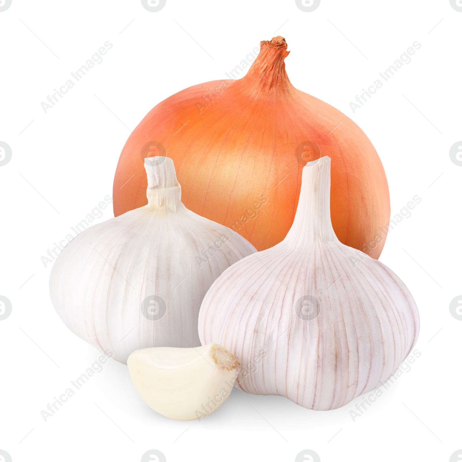 Image of Garlic and yellow onion isolated on white