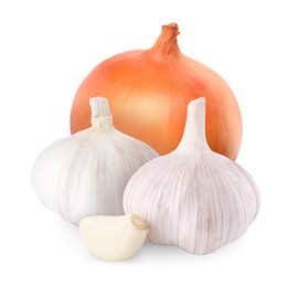 Image of Garlic and yellow onion isolated on white