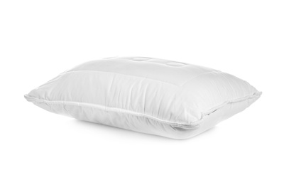 Photo of Clean soft bed pillow on white background