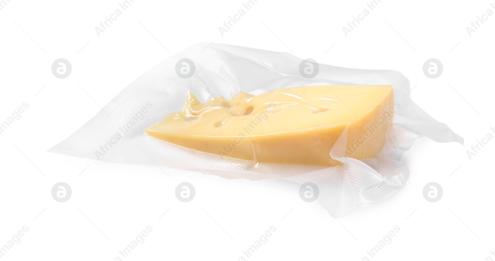 Photo of Cheese in vacuum pack isolated on white