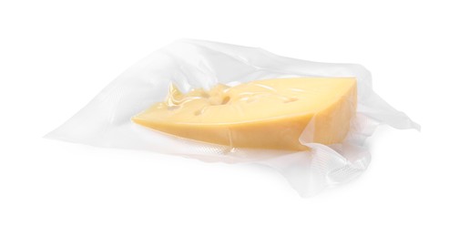 Photo of Cheese in vacuum pack isolated on white