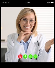 Online medical consultation. Doctor working via video chat application