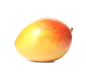 Delicious ripe mango on white background. Tropical fruit