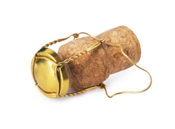 Photo of Cork of sparkling wine and muselet cap isolated on white