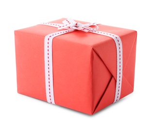 Photo of Beautiful gift box with ribbon on white background