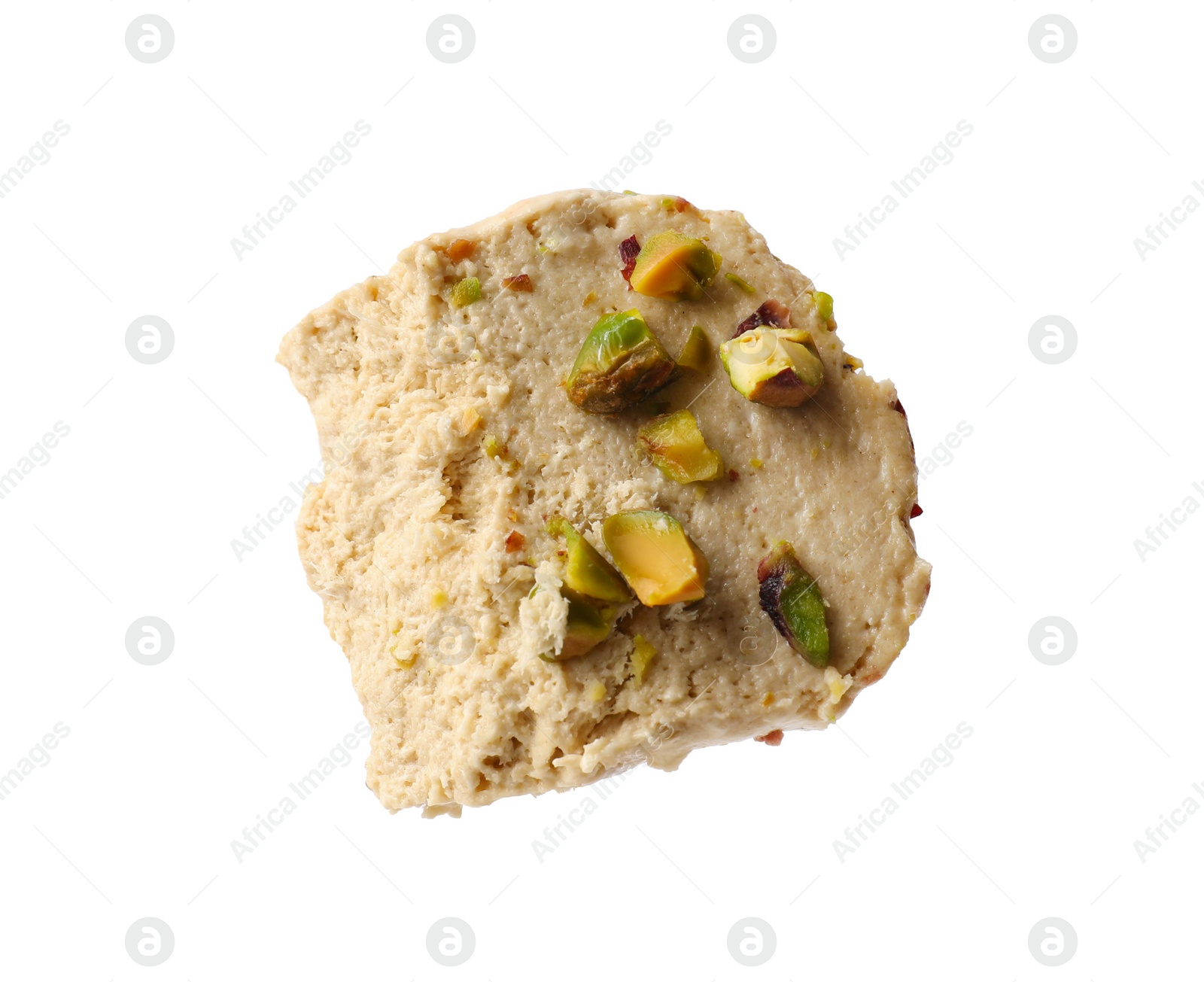 Photo of Piece of tasty pistachio halva isolated on white