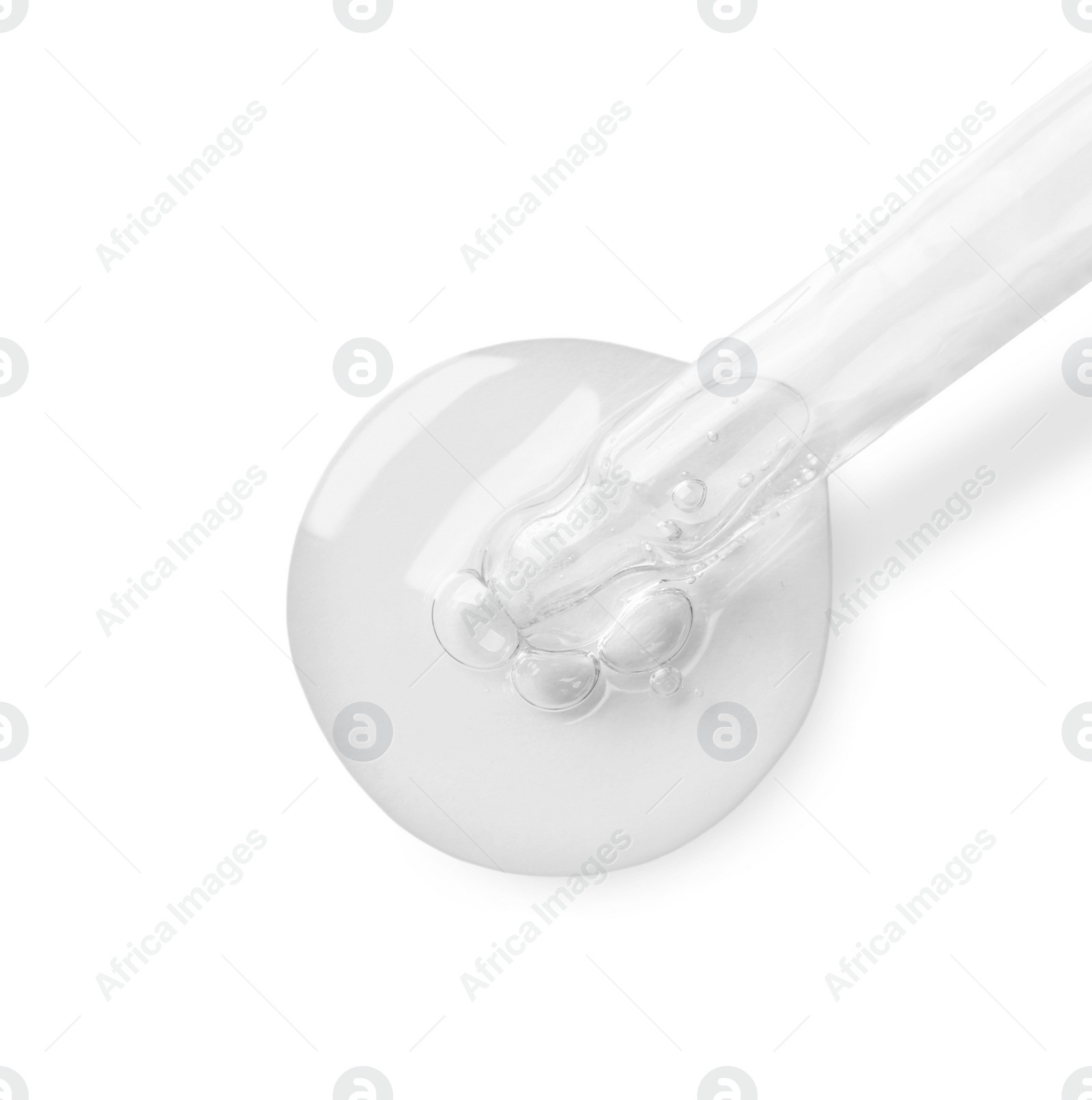 Image of Dropper with serum on white background, top view. Skin care product