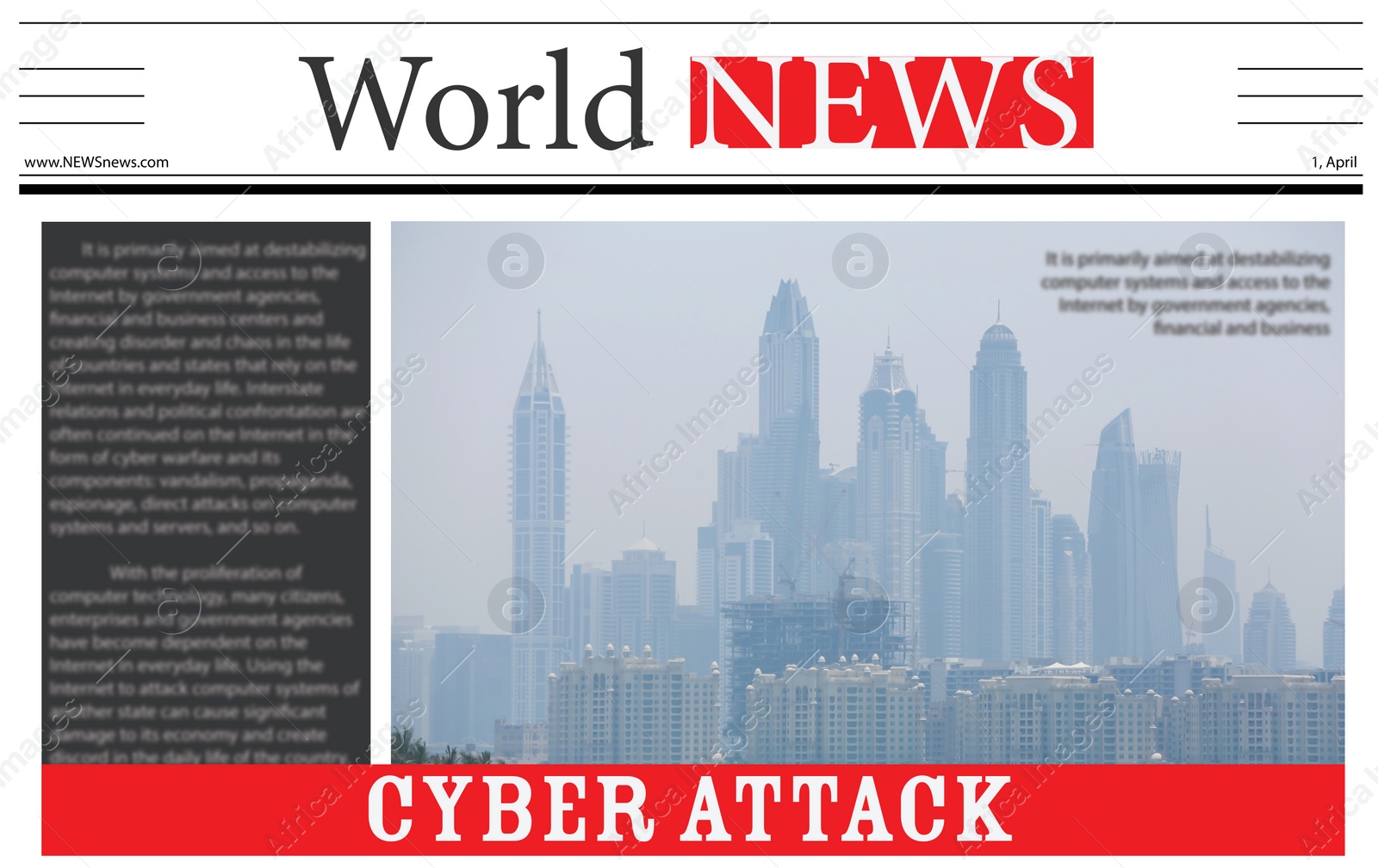 Image of Closeup view of newspaper with headline CYBER ATTACK