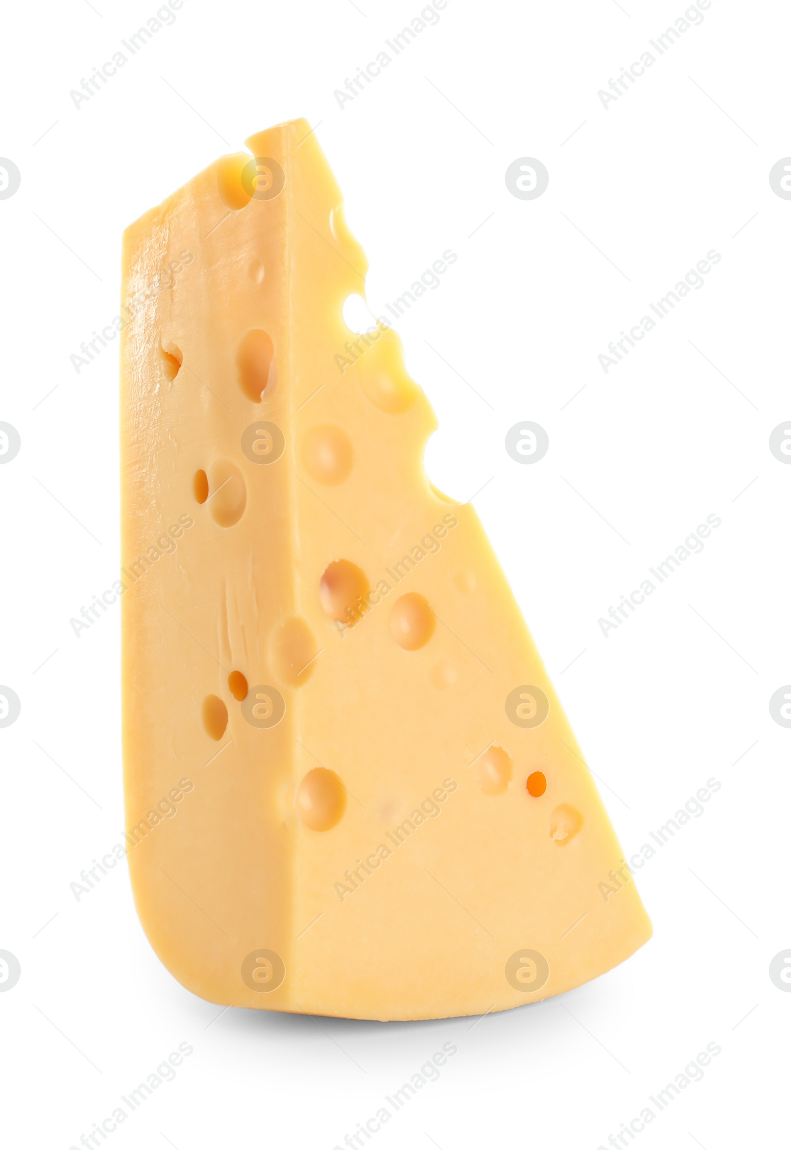 Photo of Piece of delicious cheese on white background