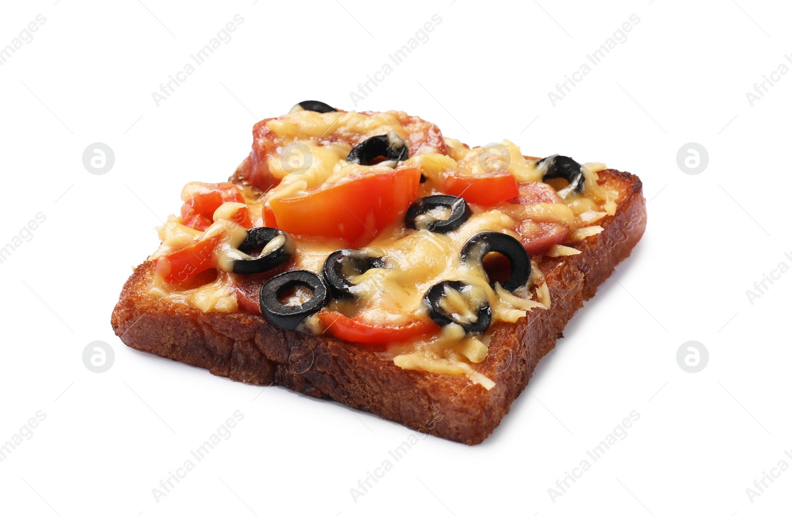 Photo of Tasty pizza toast with cheese isolated on white