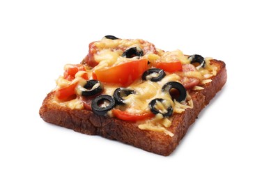 Photo of Tasty pizza toast with cheese isolated on white