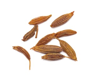Photo of Aromatic caraway (Persian cumin) seeds isolated on white, top view
