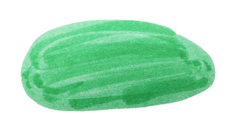 Photo of Oval doodle drawn with green marker isolated on white, top view