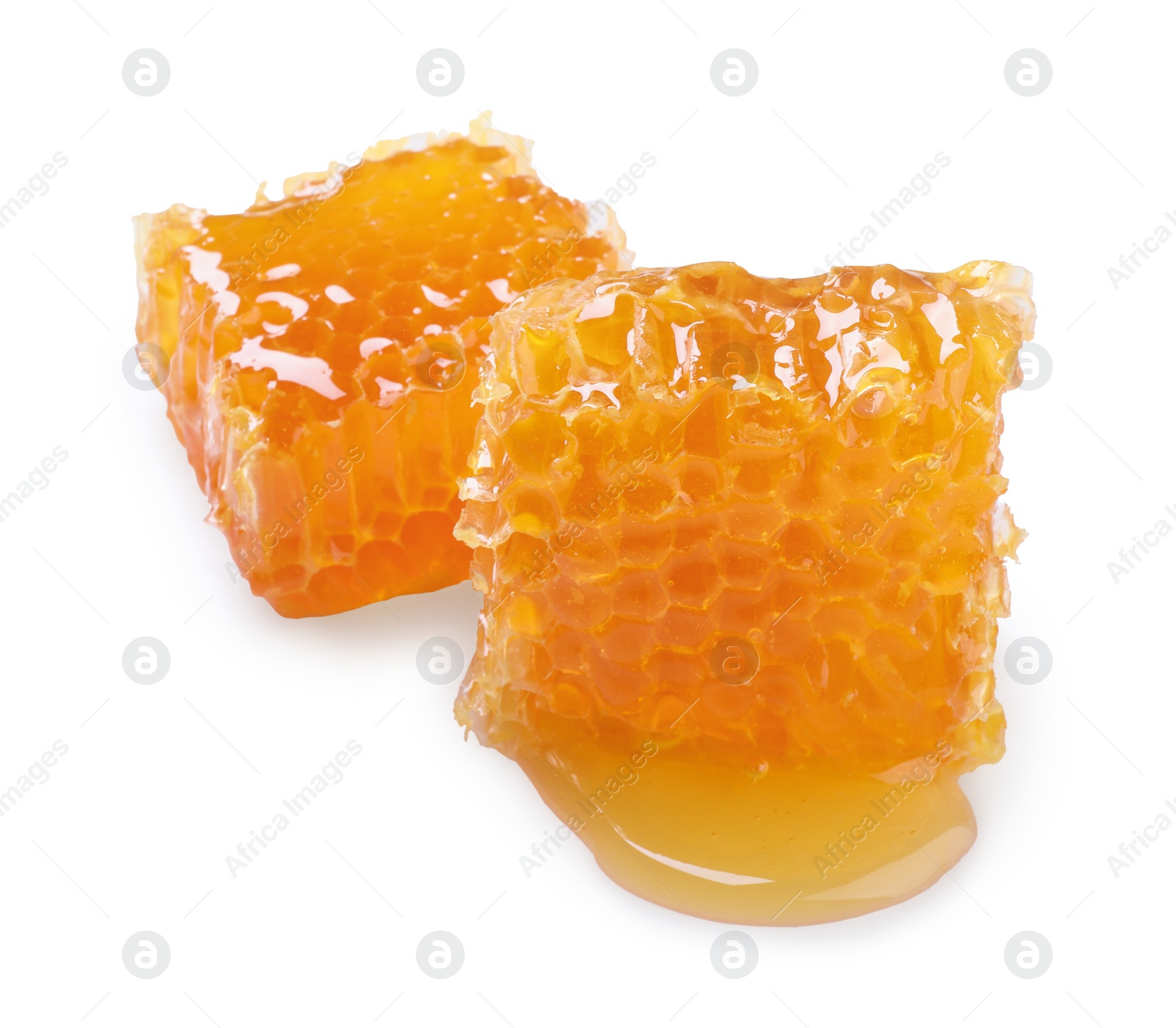 Photo of Natural honeycombs with tasty honey isolated on white