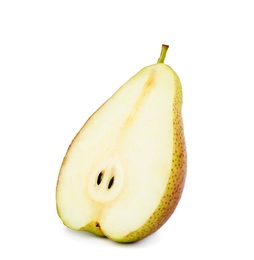Photo of Half of ripe fresh juicy pear isolated on white