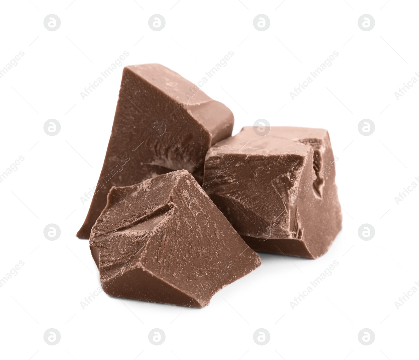 Photo of Pieces of milk chocolate isolated on white