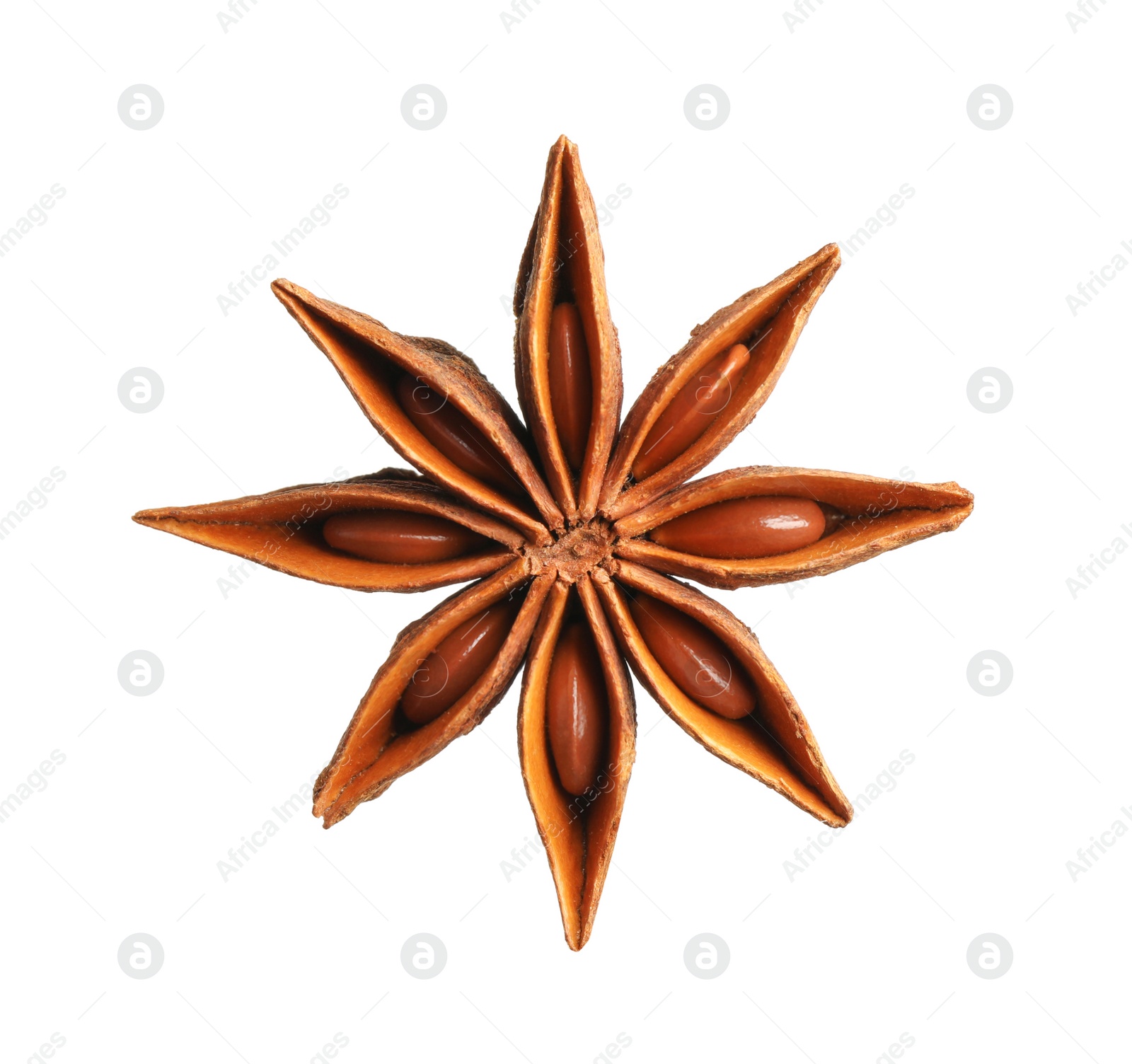 Photo of Dry anise star with seeds isolated on white