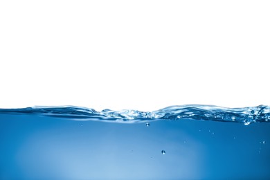 Photo of Clear blue water wave on white background