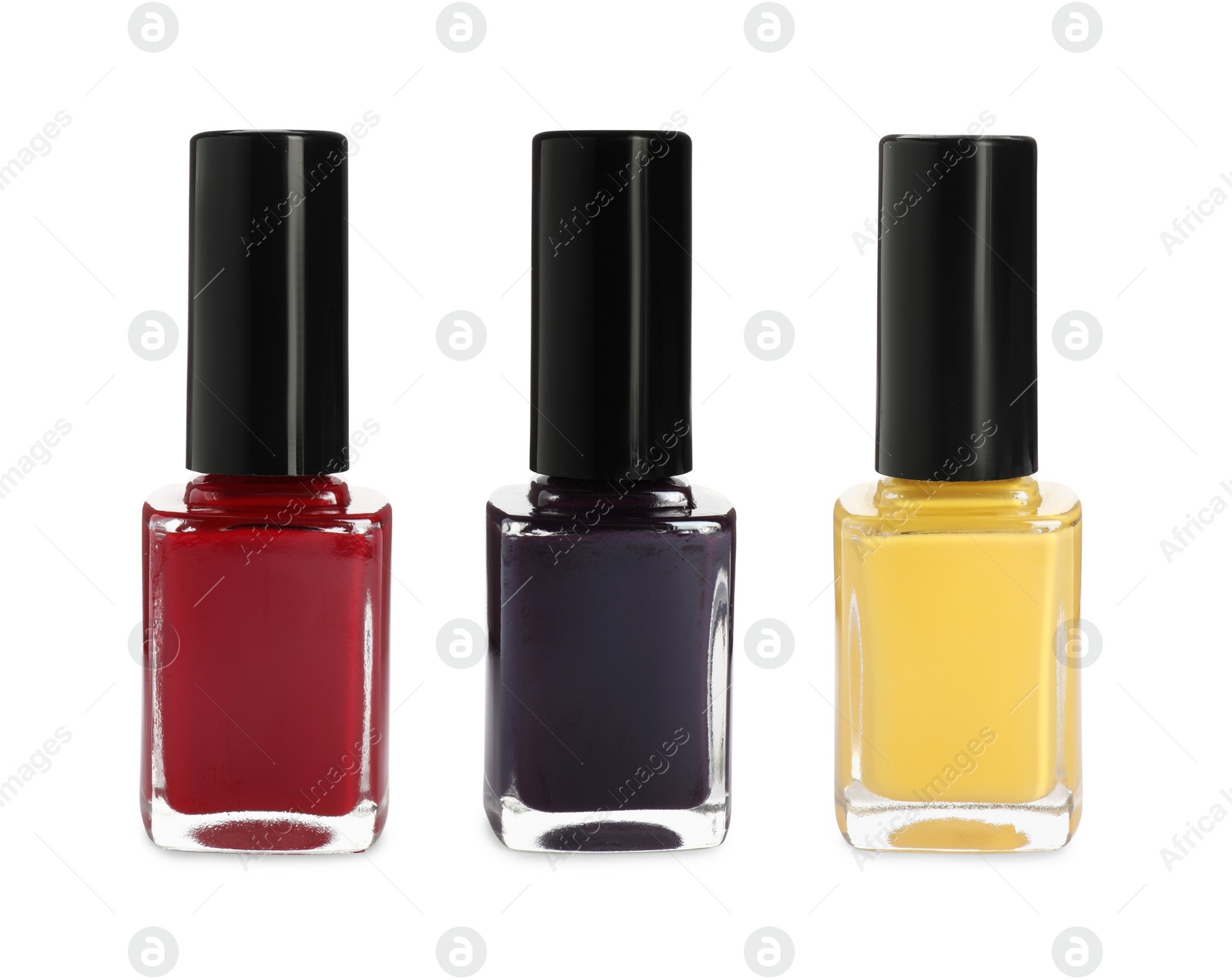 Image of Nail polishes of different colors isolated on white, collection