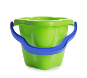 Photo of Toy bucket for sand on white background