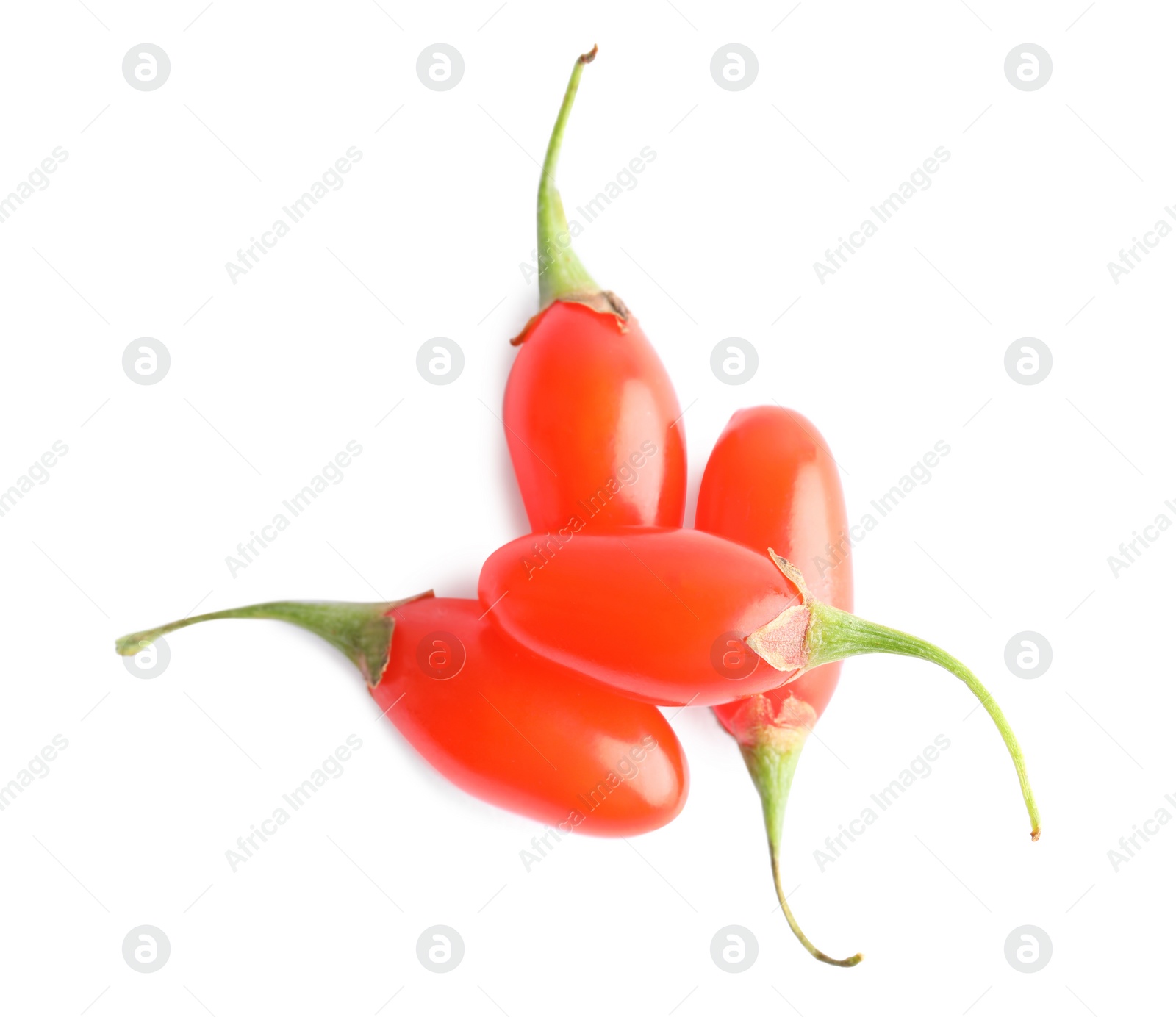 Photo of Fresh ripe goji berries on white background, top view