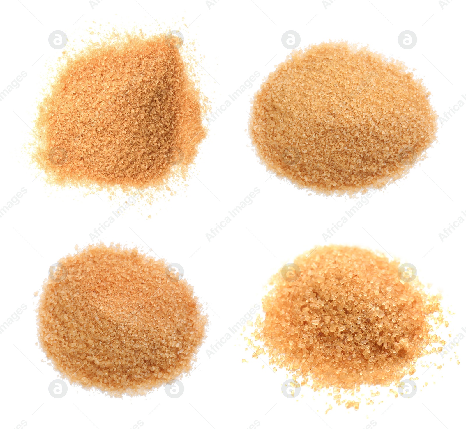 Image of Piles of brown sugar on white background, top view