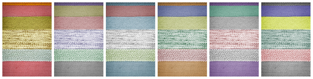 Image of Collage with colorful striped carpets as background. Banner design