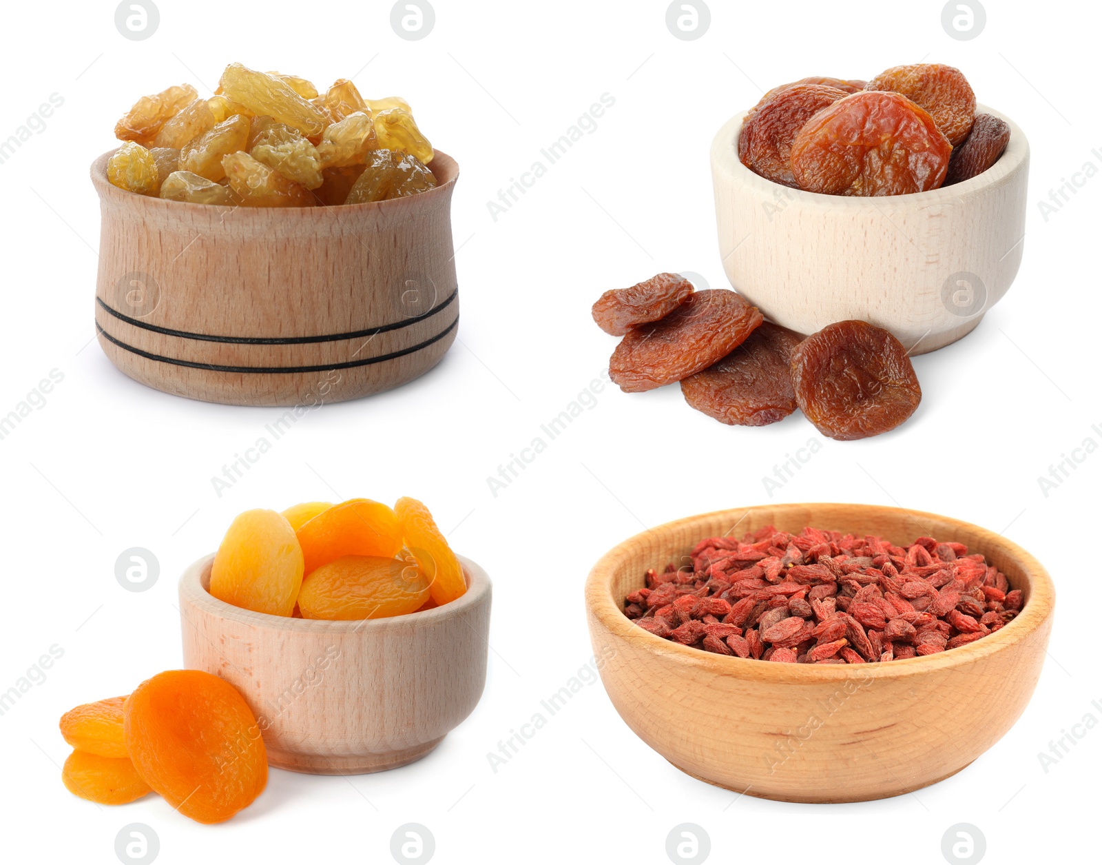 Image of Set with different tasty dried fruits on white background