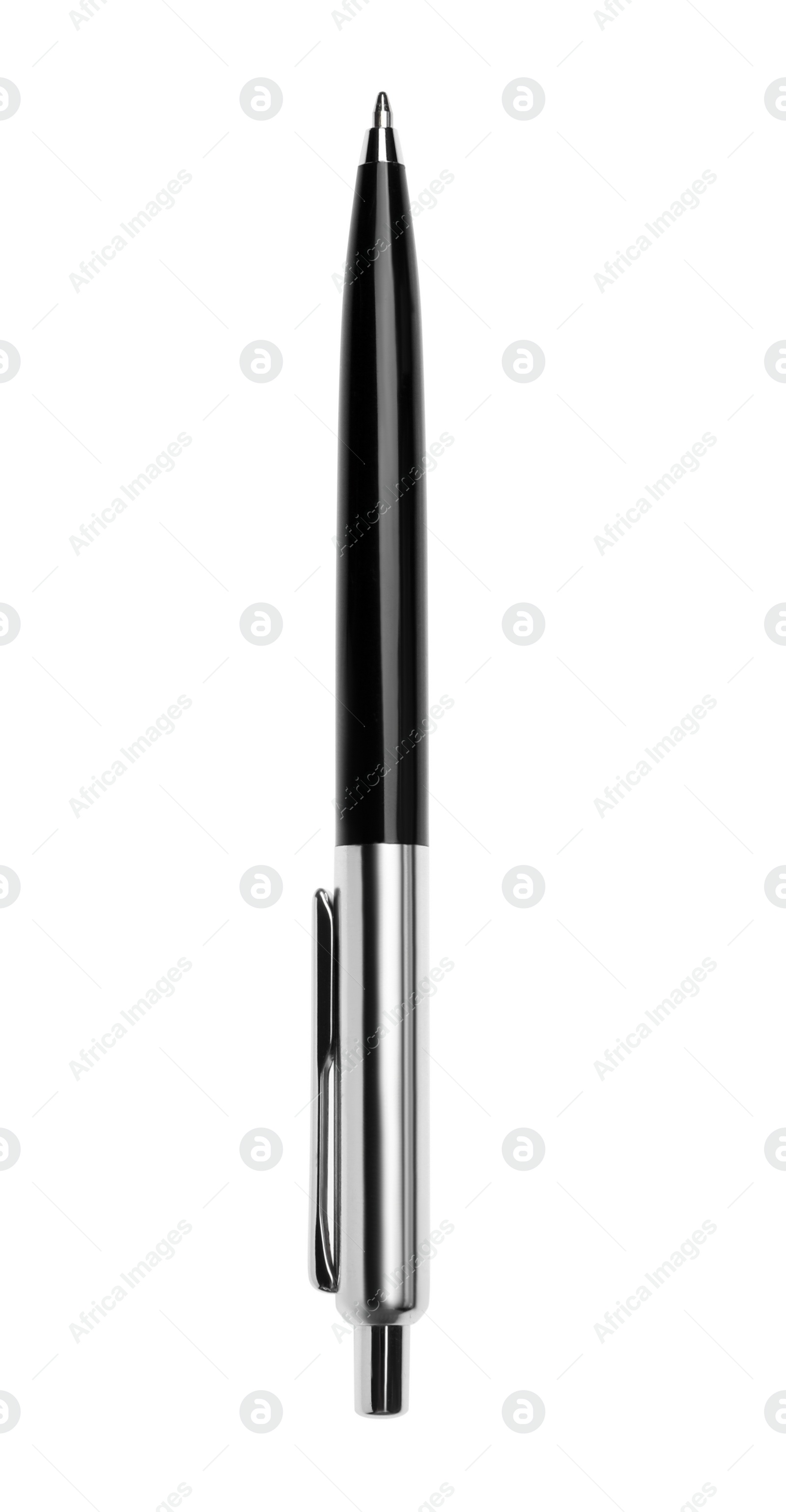 Photo of New retractable pen isolated on white. School stationery