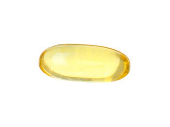 Photo of One vitamin capsule isolated on white. Health supplement