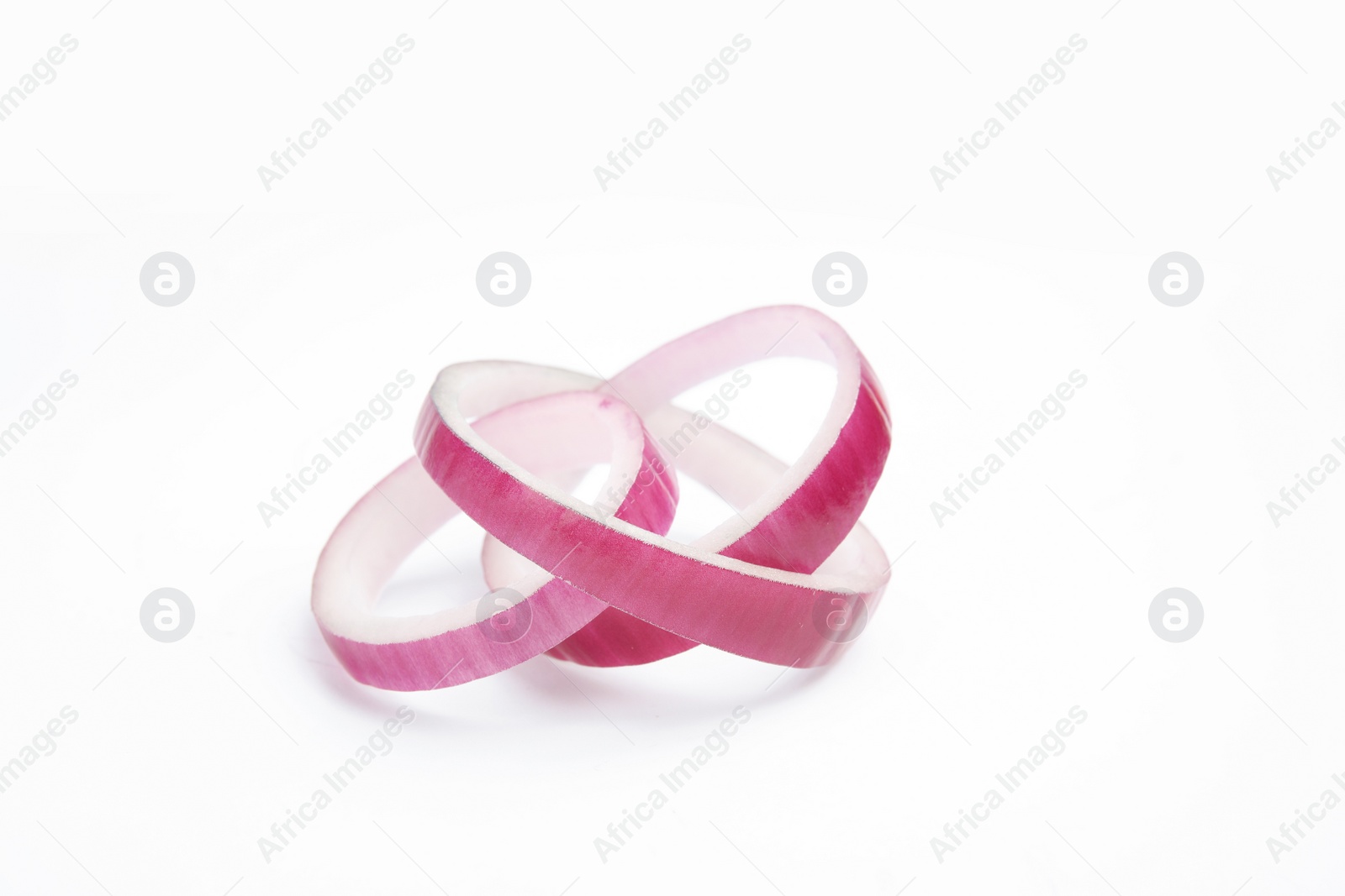 Photo of Fresh slices of red onion on white background