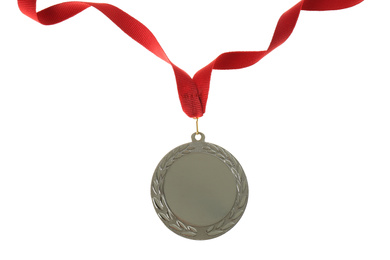 Photo of Silver medal isolated on white. Space for design